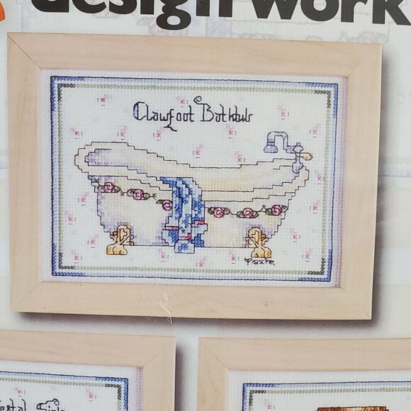 Set Of Three 6" X 8" Counted Cross Stitch Kits "Bathroom Fixtures" Design Works - Picture 4 of 6